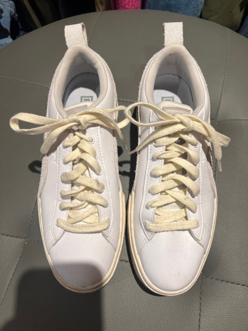 Puma White Low-Top Sneakers with Cream Laces